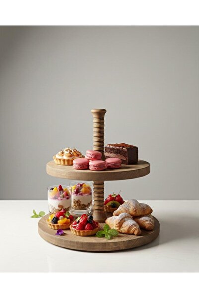 SAMMWOOD 2 Tier Wooden Cake Cookie Display Stand, 2 Tier Natural Wood Stand