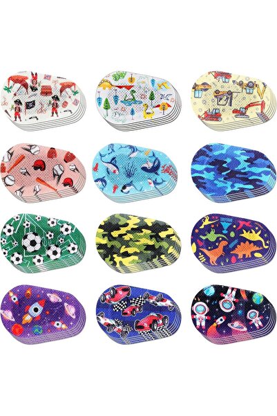 NALACAL Eye Patches for Kids, 60 Pcs, 12 Styles, Adhesive Cotton, 75x50mm