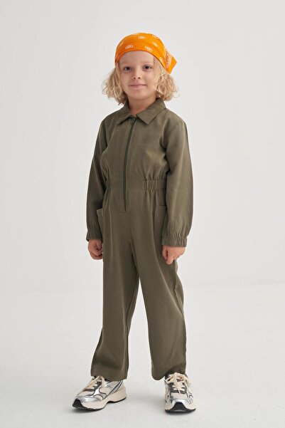 Cigit TENCEL™ Zippered Front Jumpsuit, 2-7 Years Old, Khaki Green