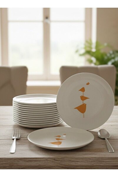 maisone home 6'lı Seramik Pasta Tabağı Seti | Minimalist Kuş Desenli | 21 cm ...