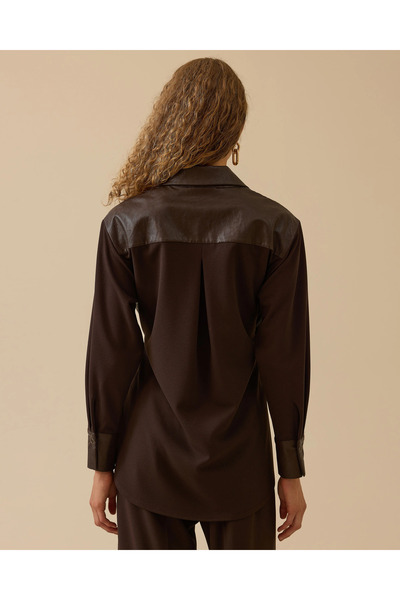 SEÇİL Bağlamalı Suni Deri Detaylı Kruvaze Gömlek