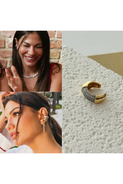 Madame Deco & Takı Madame Tasarım Kıkırdak Ear‑Cuff Gold Çelik Küpe – Kararma Yapmaz