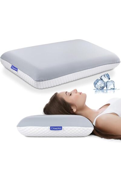 Oxsaytee وسادة إسفنجية ميموري فوم مقاس كوين 70×40 سم متوسطة الصلابة مع غطاء ق...