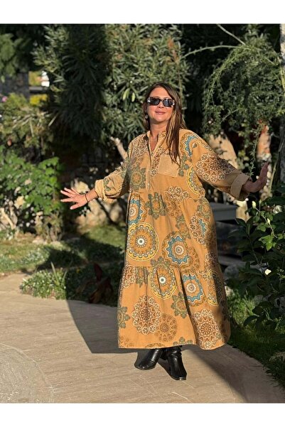 Punta Otantik فستان ماندالا إيطالي مخملي YG12573 بلون الجمل