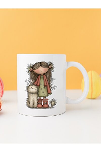 IŞILAY PROMOSYON فتاة غريبة مع قطة كوب بارداك موديل 22