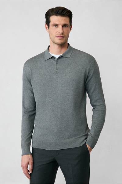 Kiğılı Regular Fit Polo Neck Plain Knit Sweater