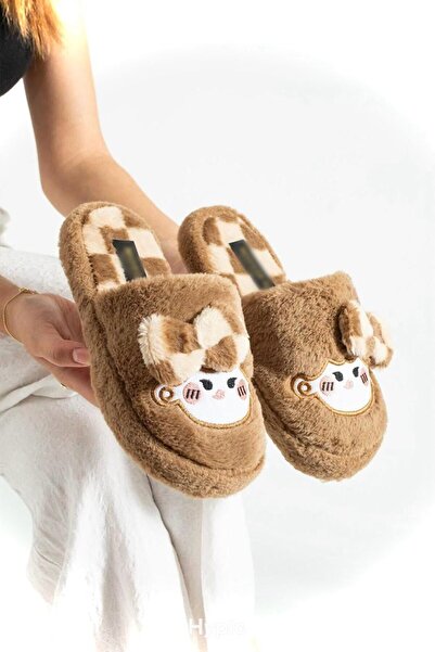 Legend Aksesuar Plush House Slippers Soft Soled Winter Comfortable Slippers with Bow Tie and Character Figures