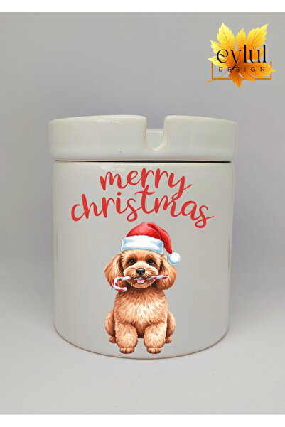 Eylül Design كلب لطيف مع قبعة رأس السنة الجديدة، عيد ميلاد سعيد مطبوع، منفضة ...