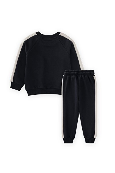 Cigit Paneled Sweatshirt Set 2-8 Years Black