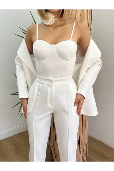 Genel Markalar Kadın Abiye Üçlü Büstiyer Pantolon Ceket Şık Abiye Takım - Abi...