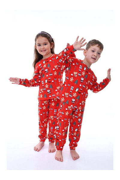 kidstalya New Year Themed Red Unisex Children's Pajama Set