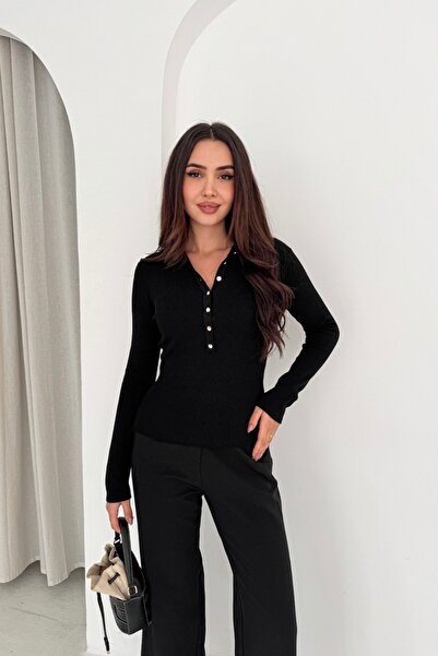 Noi Belis Premium İplik D Mock Neck Half Placket Button Knitwear Sweater Aw25Kz0116