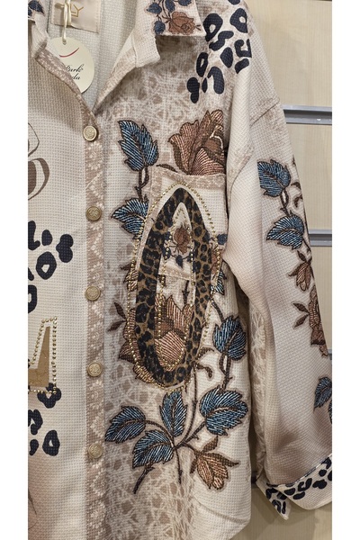 Park Moda Shirt Leopard Pattern Stone Detail