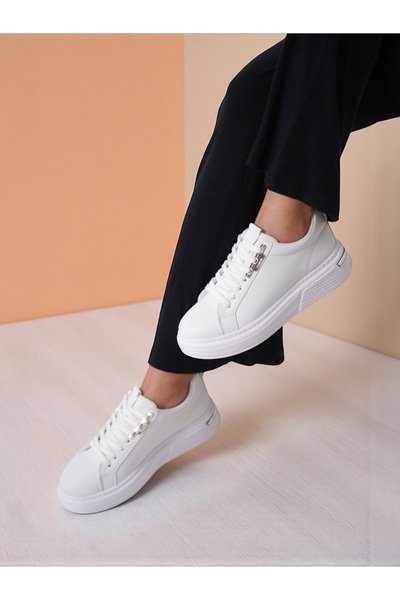 Jarrox Lola White Women's Sneaker with Silver Accessory Detail (4.5 cm Poly Sole)