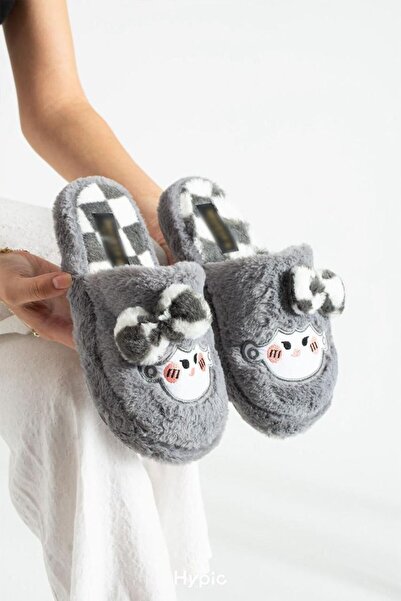 Legend Aksesuar Plush House Slippers Soft Soled Winter Comfortable Slippers with Bow Tie and Character Figures