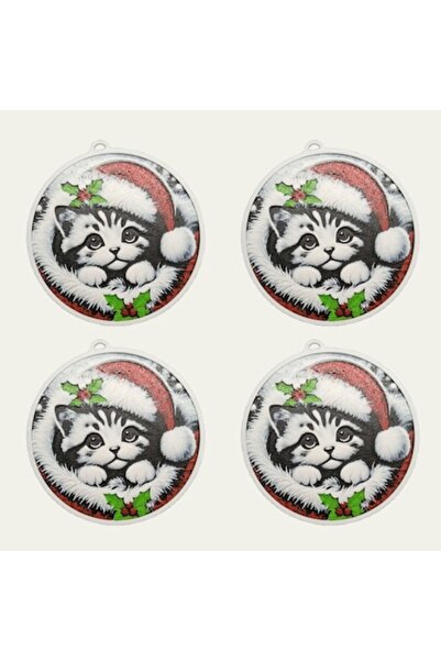 IMALDI PRO Set de 4 globuri de Crăciun personalizate cu pisici, plastic, 10 cm