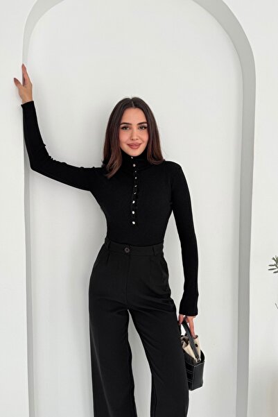 Noi Belis Premium İplik D Mock Neck Half Placket Button Knitwear Sweater Aw25Kz0116