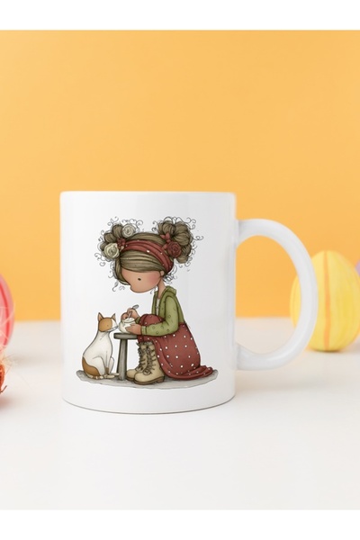 IŞILAY PROMOSYON فتاة غريبة مع قطة كوب بارداك موديل 29