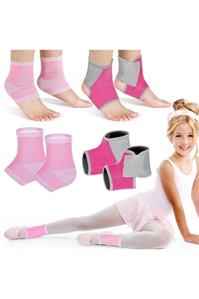 MAKINGTEC 2 Pairs Kids Ankle Brace Set Compression Sleeves & Socks - Pink