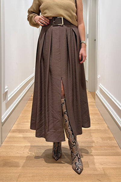 MAGARDE Fusta midi cu detaliu curea și șliț frontal - MARO