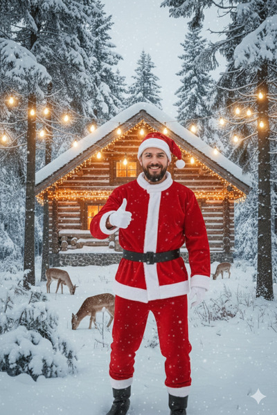 Parti Kırtasiye Men's Santa Claus Costume Red White Plush Detailed Christmas Party Winter Celebration Outfit Set