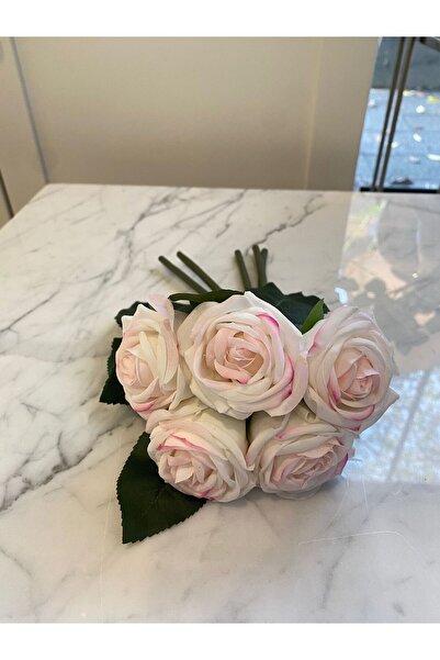 Dekordan House Islak Dokulu 5 Dal Pudra Gül Demeti (25cm)
