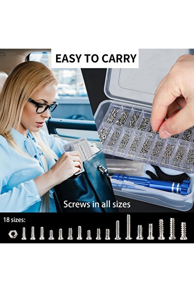 NALACAL Eyeglass Repair Kit with Screws, Nose Pads & Screwdriver (18 Screw Types)