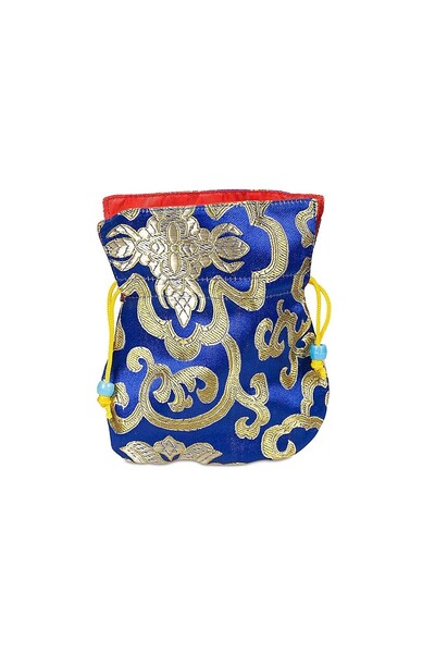 bag Blue brocade bag with red lining -- 10X14 cm