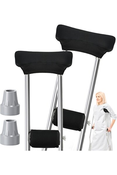 NALACAL Crutch Pads for Armpits & Hand Grips with Anti-Slip Foot Pads, 4-Pack (Black)