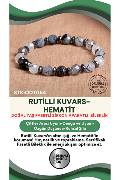 OSMANLI DEĞERLİ TAŞ Sertifikalı Rutilli Kuvars-Hematit Doğal Taş Fasetli Bile...