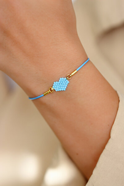 Kübüşün Atölyesi Ka-023 Miyuki Bracelet - Heart Collection - Mini Heart Blue
