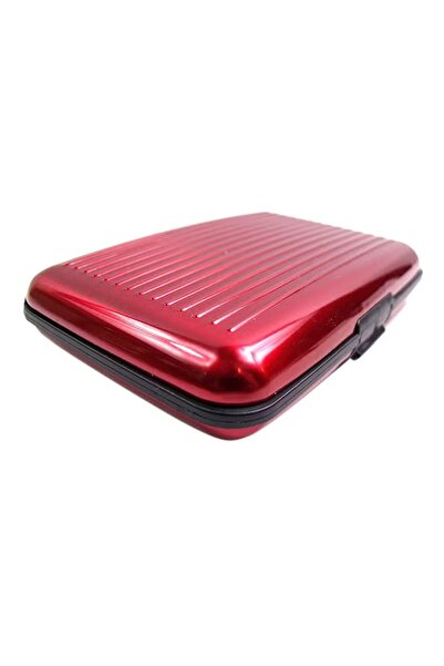 Generic Aluminum card wallet, red, ribbed design, multi-pocket
