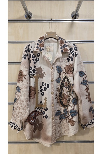 Park Moda Shirt Leopard Pattern Stone Detail
