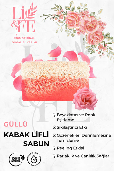 Kabak Lifli Gül Özlü Doğal Peeling Sabunu Canlandırıcı ve Pürüzsüzleştirici 120 GR (Lİ&FE)