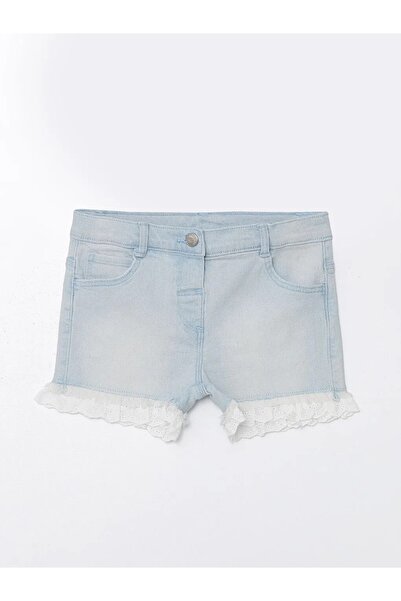 LC Waikiki LCW Kids Indigo Beli Lastikli Basic Kız Bebek Jean Şort