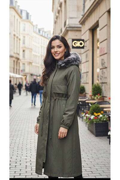 güncüoğlu Fur Inside, Ka Hooded with Drawstring, Length 110cm Coat
