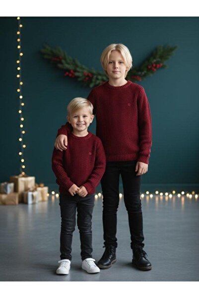 Zekids Boy's Thessaloniki Knitted Burgundy Sweater