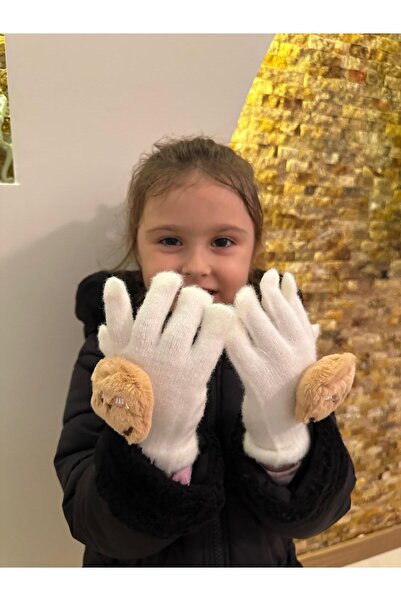 sema aksesuar Winter Gloves with Teddy Bear Figure for Children Aged 2-8