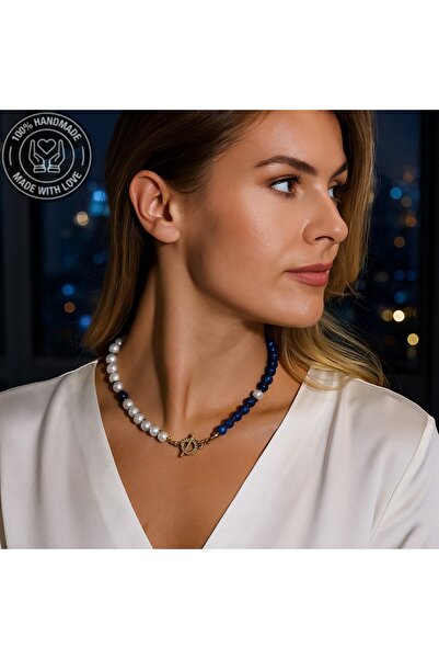 Asteria Elite İnci Mavi Akik Sakinlik Ve Koruma Enerjili Premium Kolye