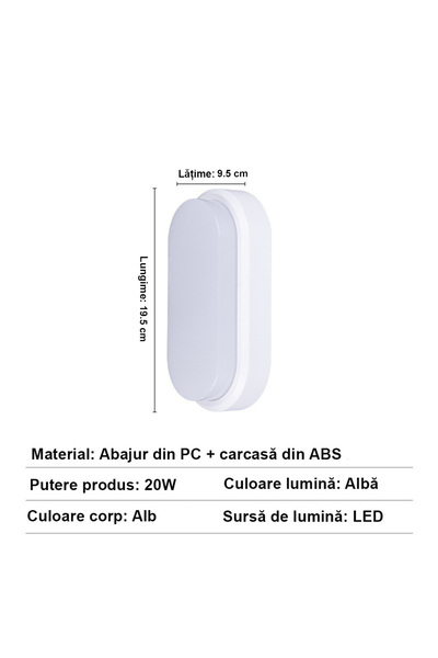 LEDIGANT Aplica LED 20W Oval Exterior, 6500k, alb