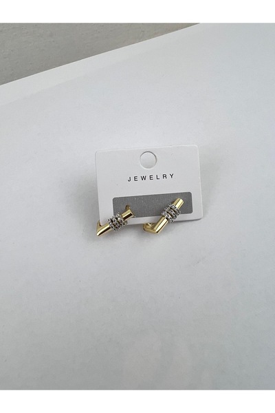 VELİT VOLA T Stone Earrings Double Color