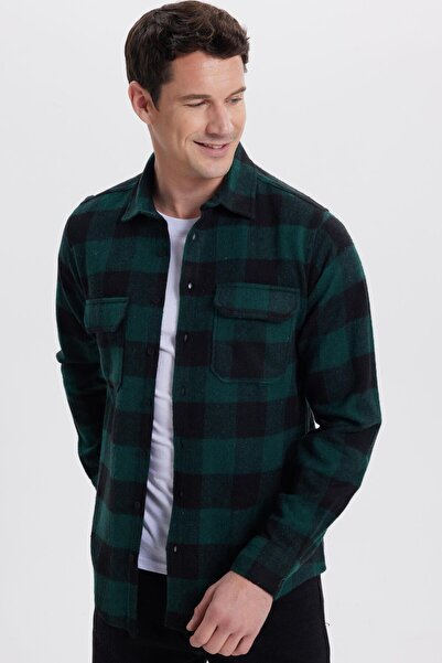 Tudors Men's slim fit long sleeve flap pocket plaid winter lumberjack shirt
