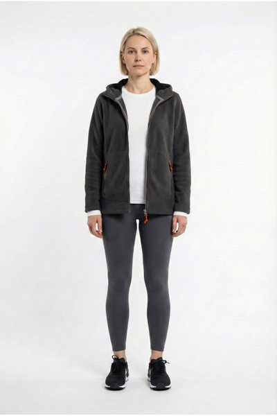 Cottonland Women's Marisol Regular Fit Zippered Hooded Polar Fleece Jacket Gray