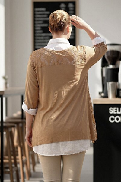 Chiccy Ιταλικό Σετ Τριών Πουκάμισων και Κασκόλ με Γαλακτώδη Καφέ Δαντέλα Casual Πλεκτό Μπλούζα 68 65