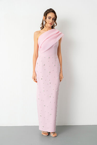 Lafaba Women's Powder One-Shoulder Stone Promise Engagement Wedding Evening Dress