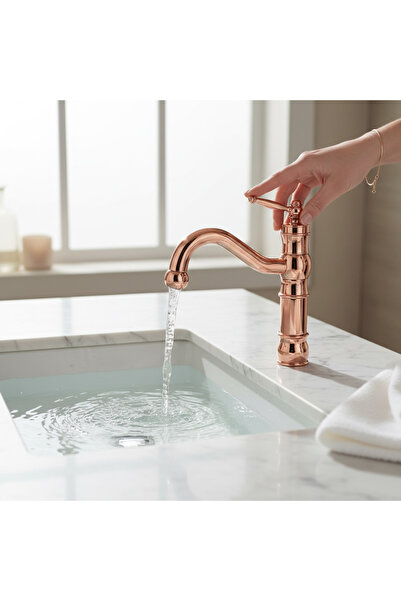 İSAOĞLU YAPI Copper Sink Faucet Avant-Garde Bronze Special Design Washbasin Fixture Brass Material Copper Color