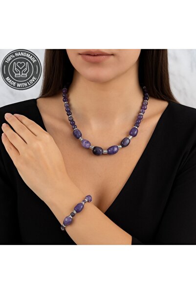 Asteria Elite Amethyst Stress and Negative Energy Shield Premium Necklace Bracelet Set