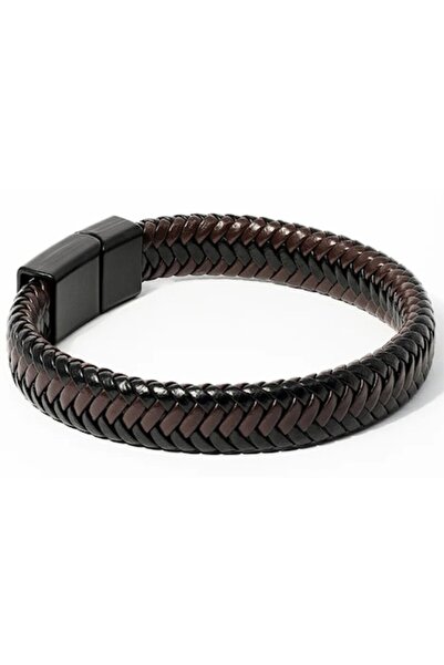 OEM Men's braided leather bracelet with stainless steel magnetic clasp, 22 cm...