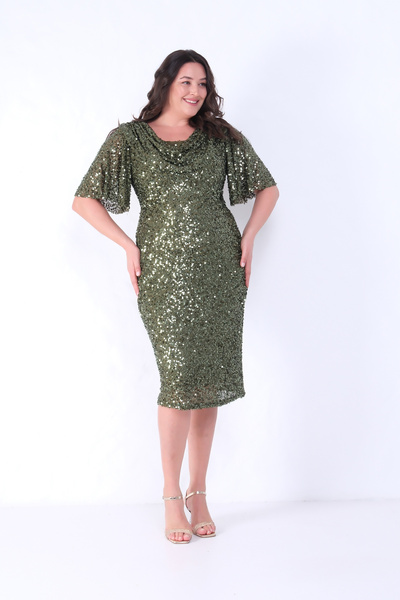 Lafaba Γυναικείο βραδινό φόρεμα με παγιέτες με γιακά χακί ντεγκάζε σε μεγάλο μέγεθος