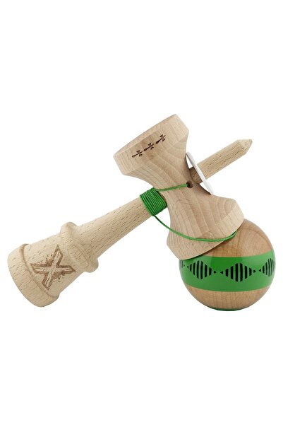 OEM Kendama originala profesionala lemn, cupe mari King Size V3, super sticky, 18 cm, verde/maro